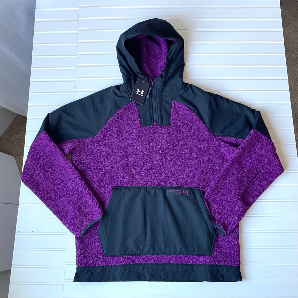 NEW Under Armour Men Mission Boucle Anorak Sz M Purple Sherpa Fleece Hoodie
